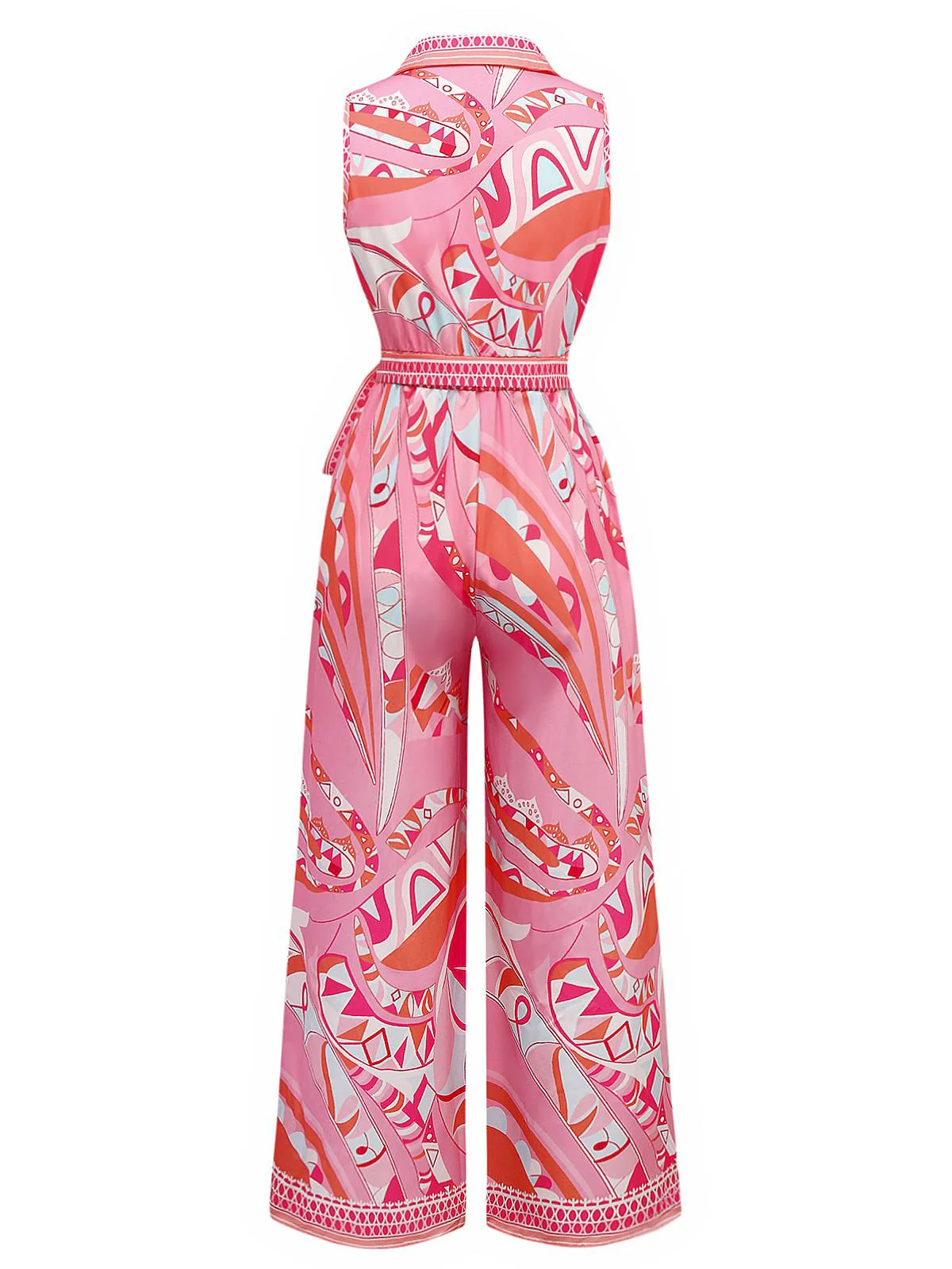 Rosa 1930er Revers Gürtel Boho Jumpsuit - Image 2