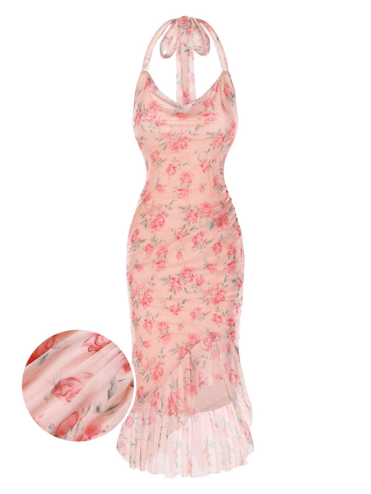 Rosa 1930er Rose Seide Netz Meerjungfrauenkleid - Image 3