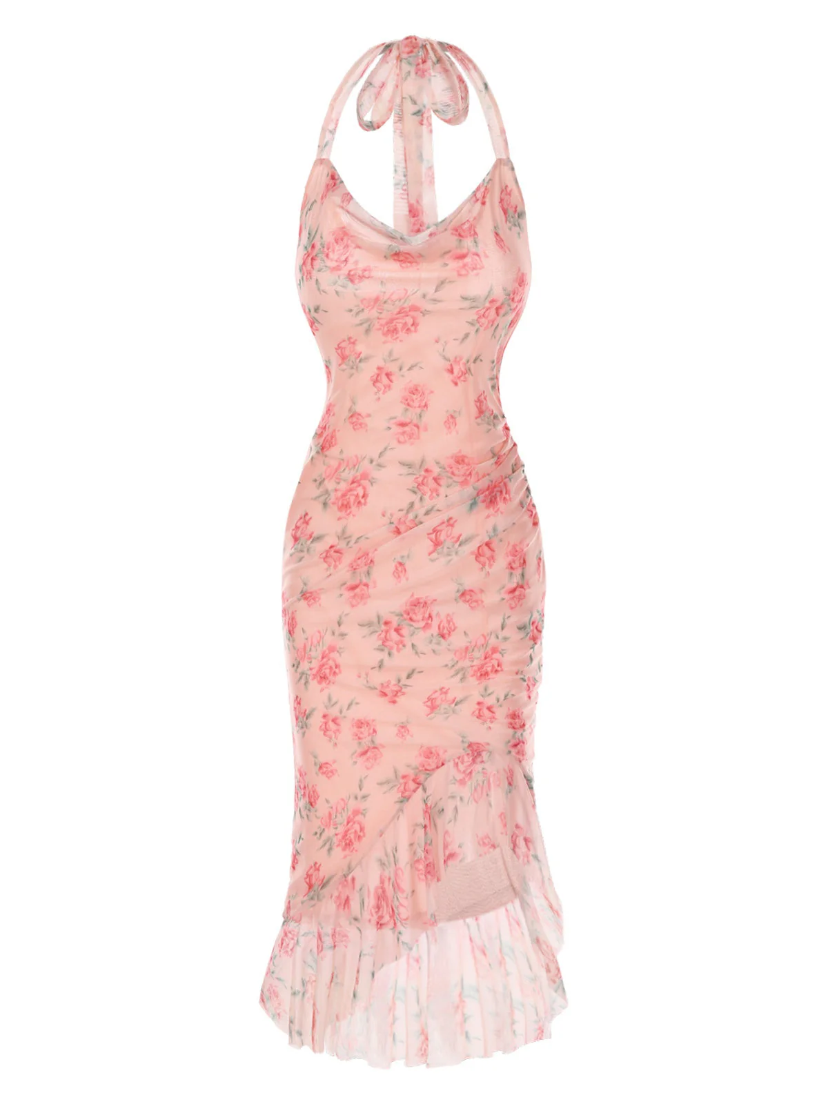 Rosa 1930er Rose Seide Netz Meerjungfrauenkleid - Image 4