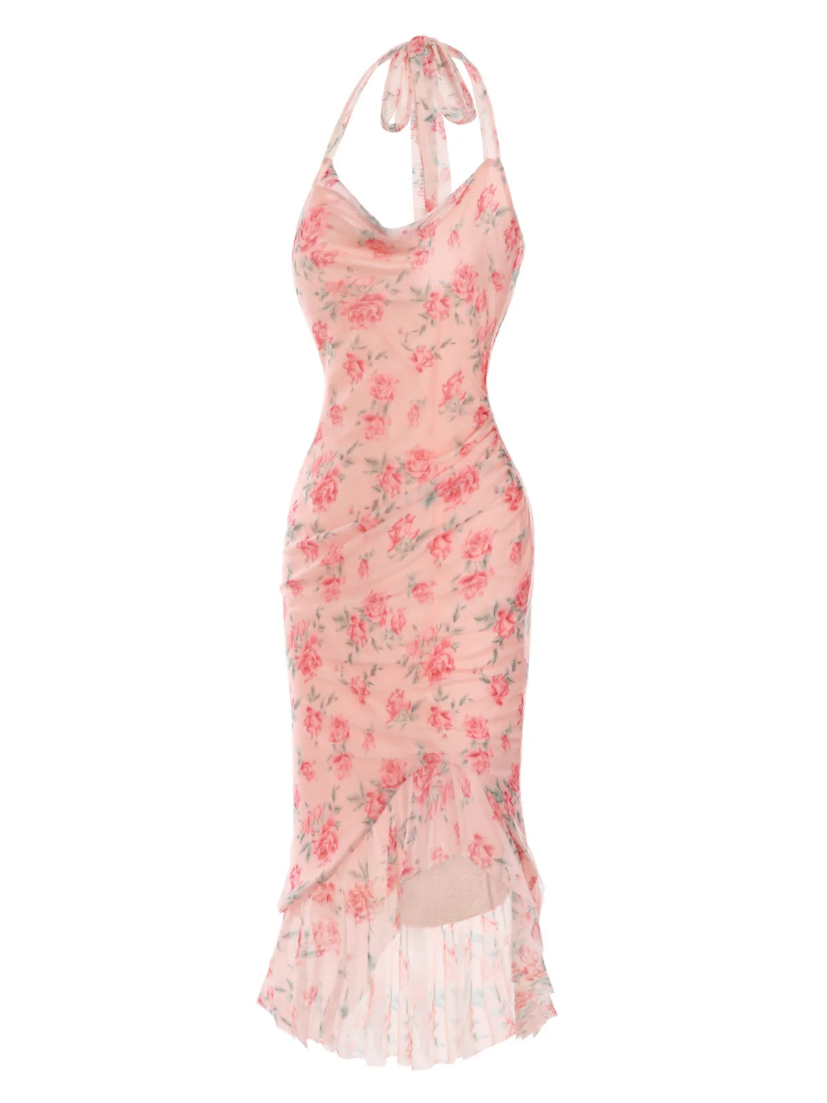 Rosa 1930er Rose Seide Netz Meerjungfrauenkleid - Image 5