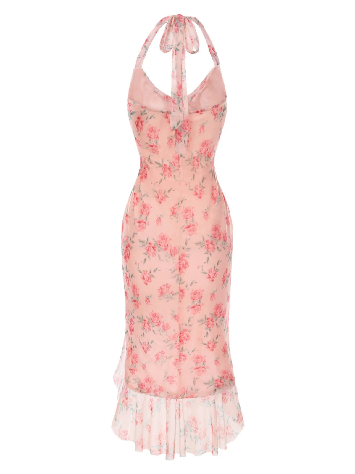 Rosa 1930er Rose Seide Netz Meerjungfrauenkleid - Image 6