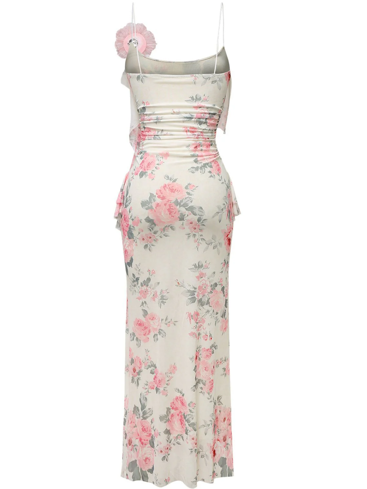 Rosa 1930er Slip 3D Blumen Rüschen Netz Maxi Kleid - Image 3