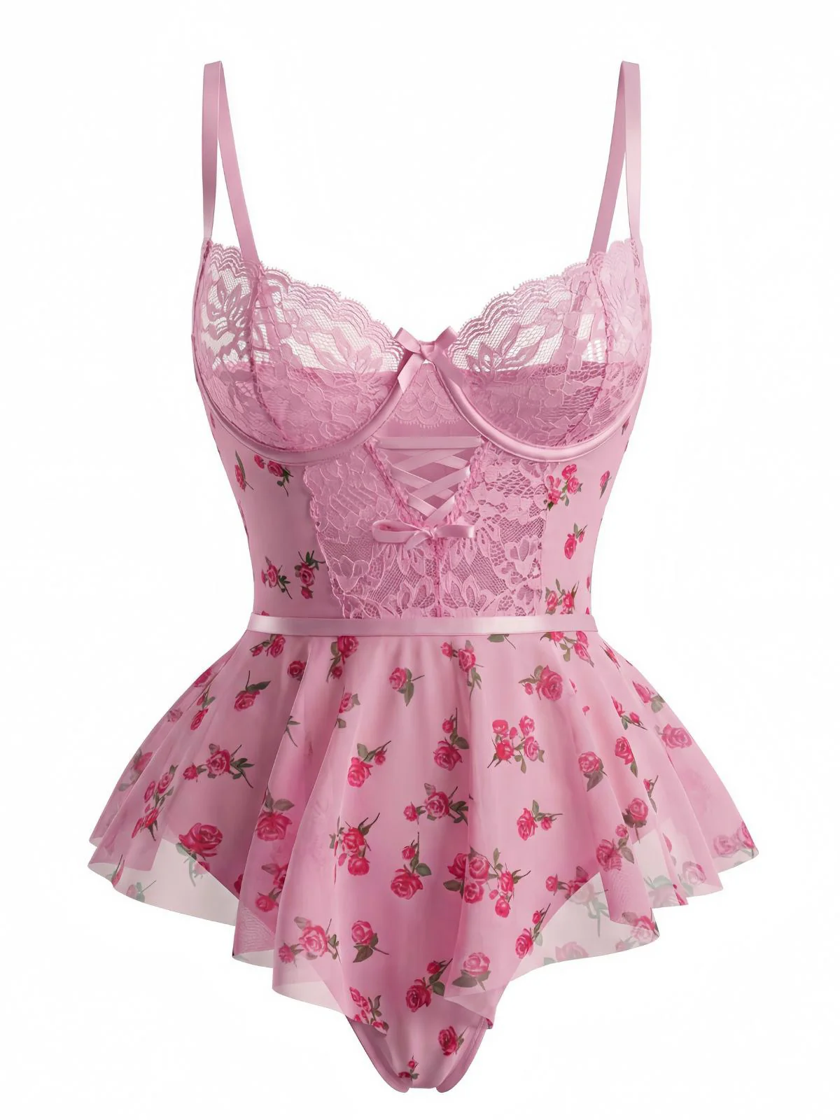 Rosa 1930er Slip Rosen Bogen Spitze Nachtwäsche - Image 3