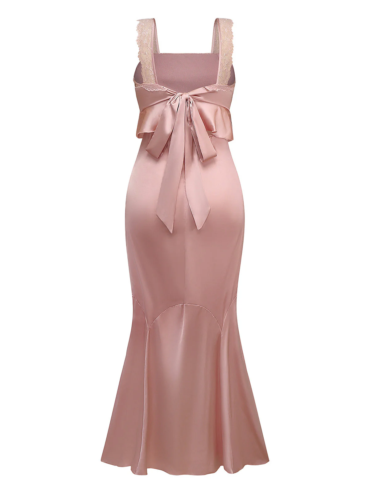 Rosa 1930er Träger Spitze Rüschen Satin Meerjungfrauen Kleid - Image 2