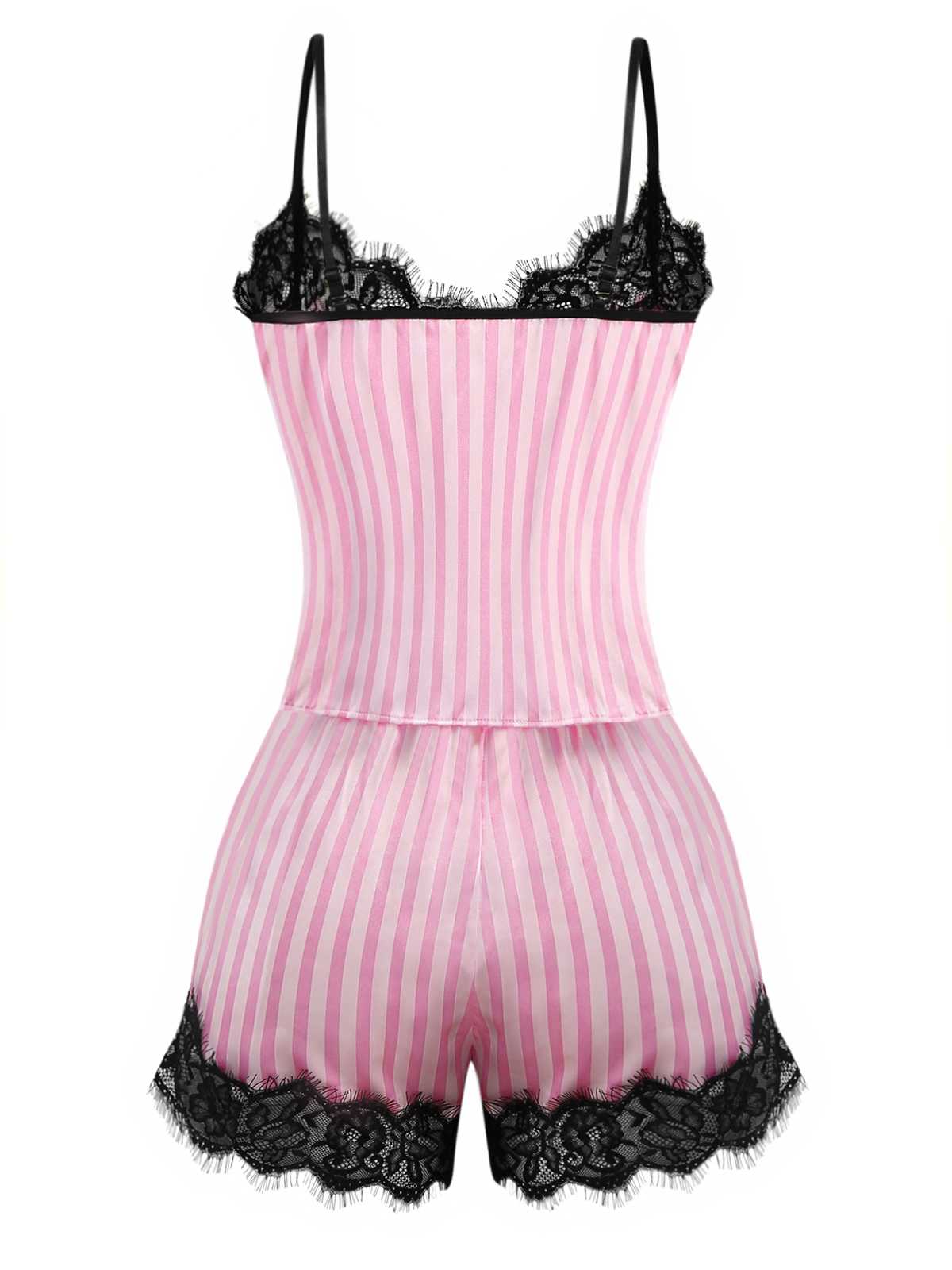 Rosa 1930er Träger Streifen Spitze Pyjama Set - Image 2