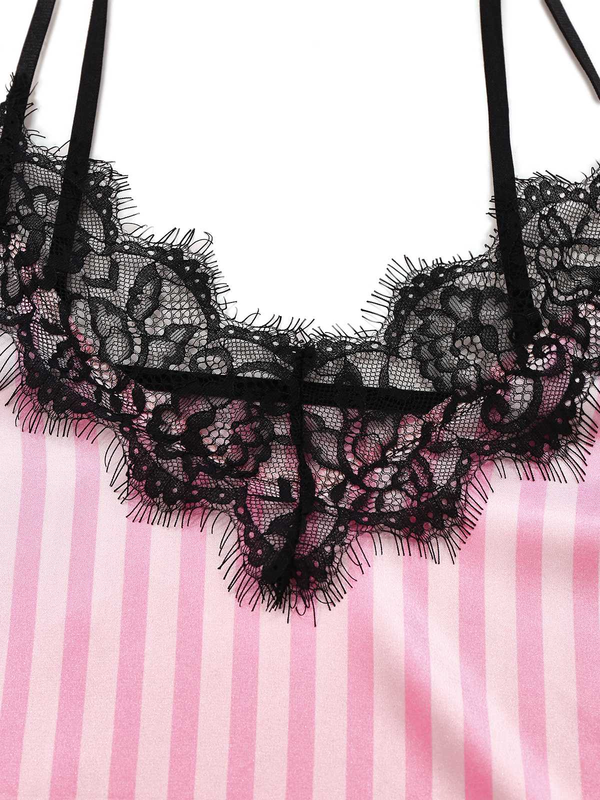 Rosa 1930er Träger Streifen Spitze Pyjama Set - Image 3