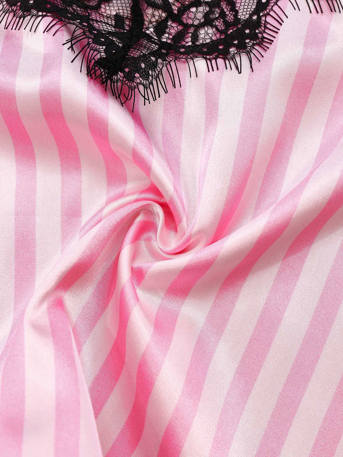 Rosa 1930er Träger Streifen Spitze Pyjama Set - Image 4