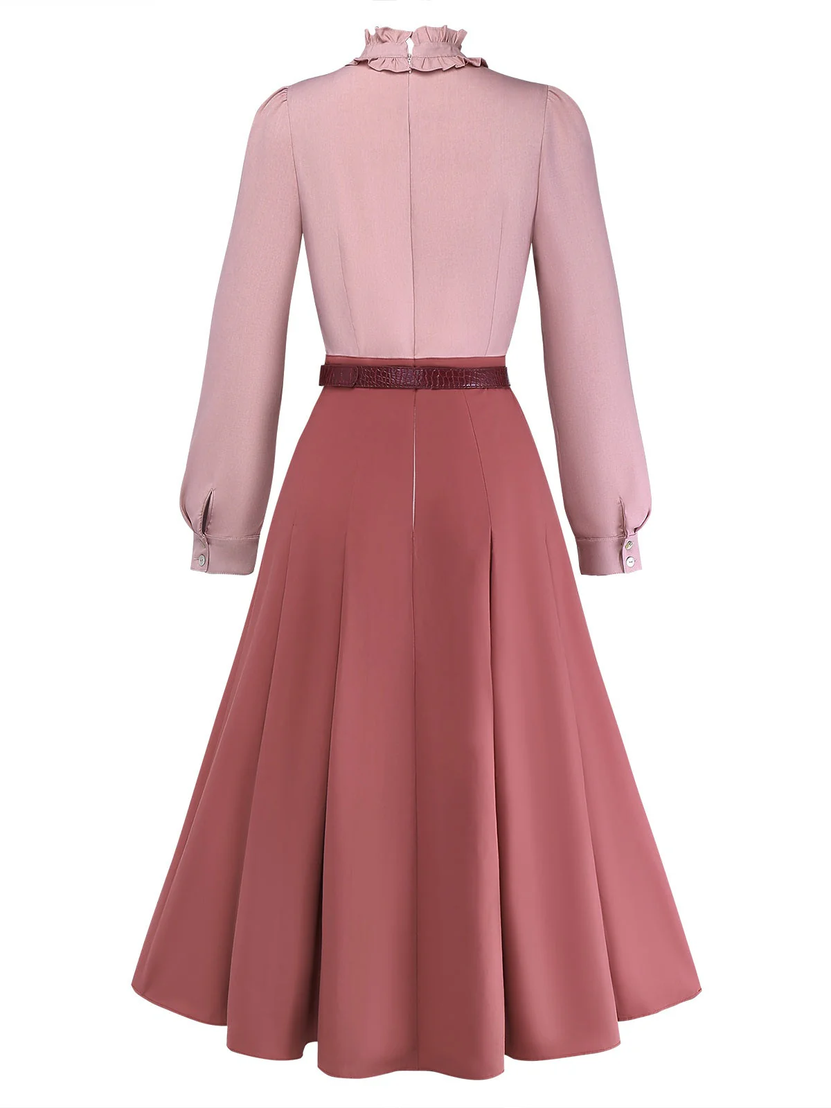Rosa 1940er Baumwolle Schlüsselloch Rüschen Kleid - Image 4