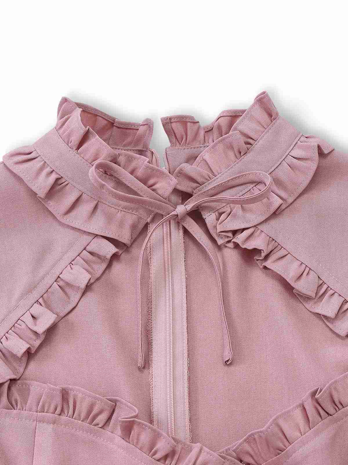 Rosa 1940er Baumwolle Schlüsselloch Rüschen Kleid - Image 5