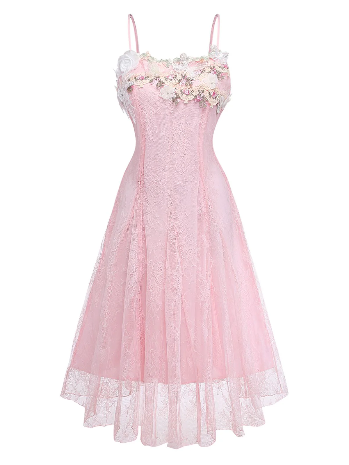 Rosa 1940er Blumen Spitze Spaghetti-Strap Maxi Kleid - Image 2