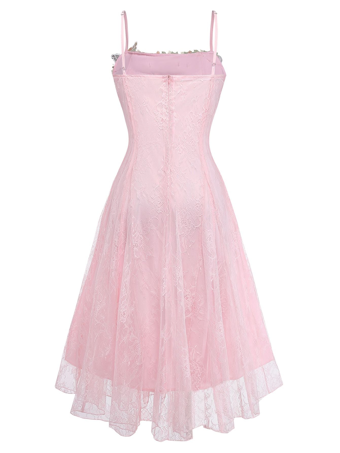 Rosa 1940er Blumen Spitze Spaghetti-Strap Maxi Kleid - Image 3