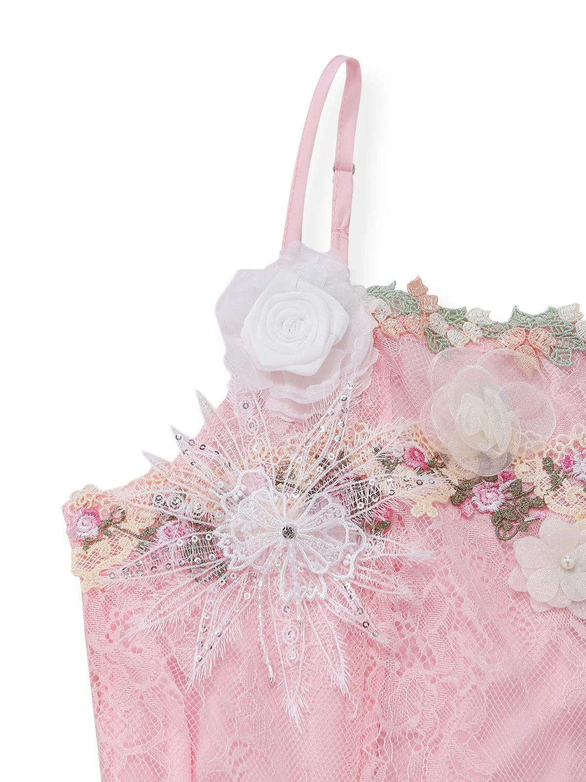 Rosa 1940er Blumen Spitze Spaghetti-Strap Maxi Kleid - Image 4