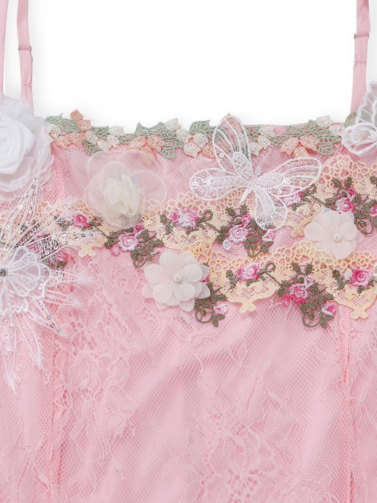 Rosa 1940er Blumen Spitze Spaghetti-Strap Maxi Kleid - Image 5