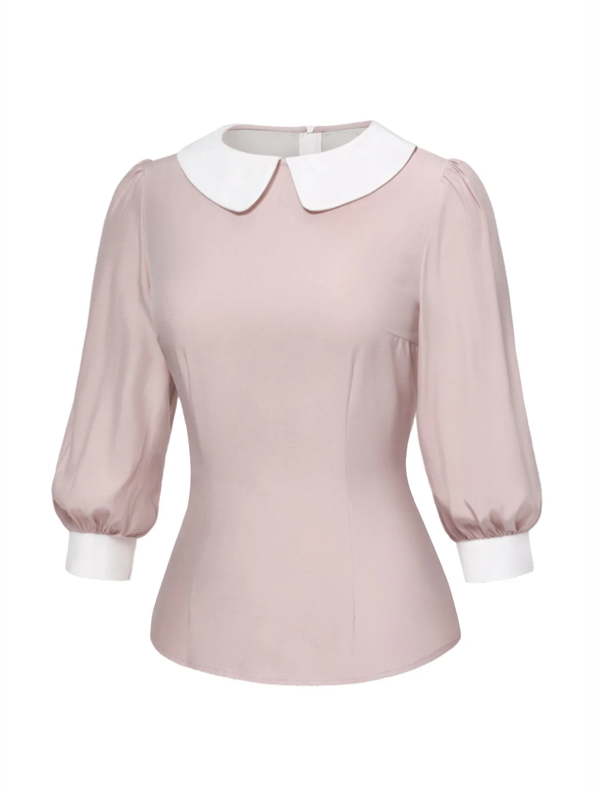 Rosa 1940er Farbblock Peter Pan Kragen Bluse - Image 3