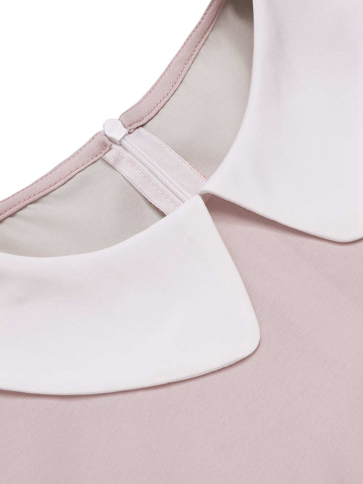Rosa 1940er Farbblock Peter Pan Kragen Bluse - Image 6