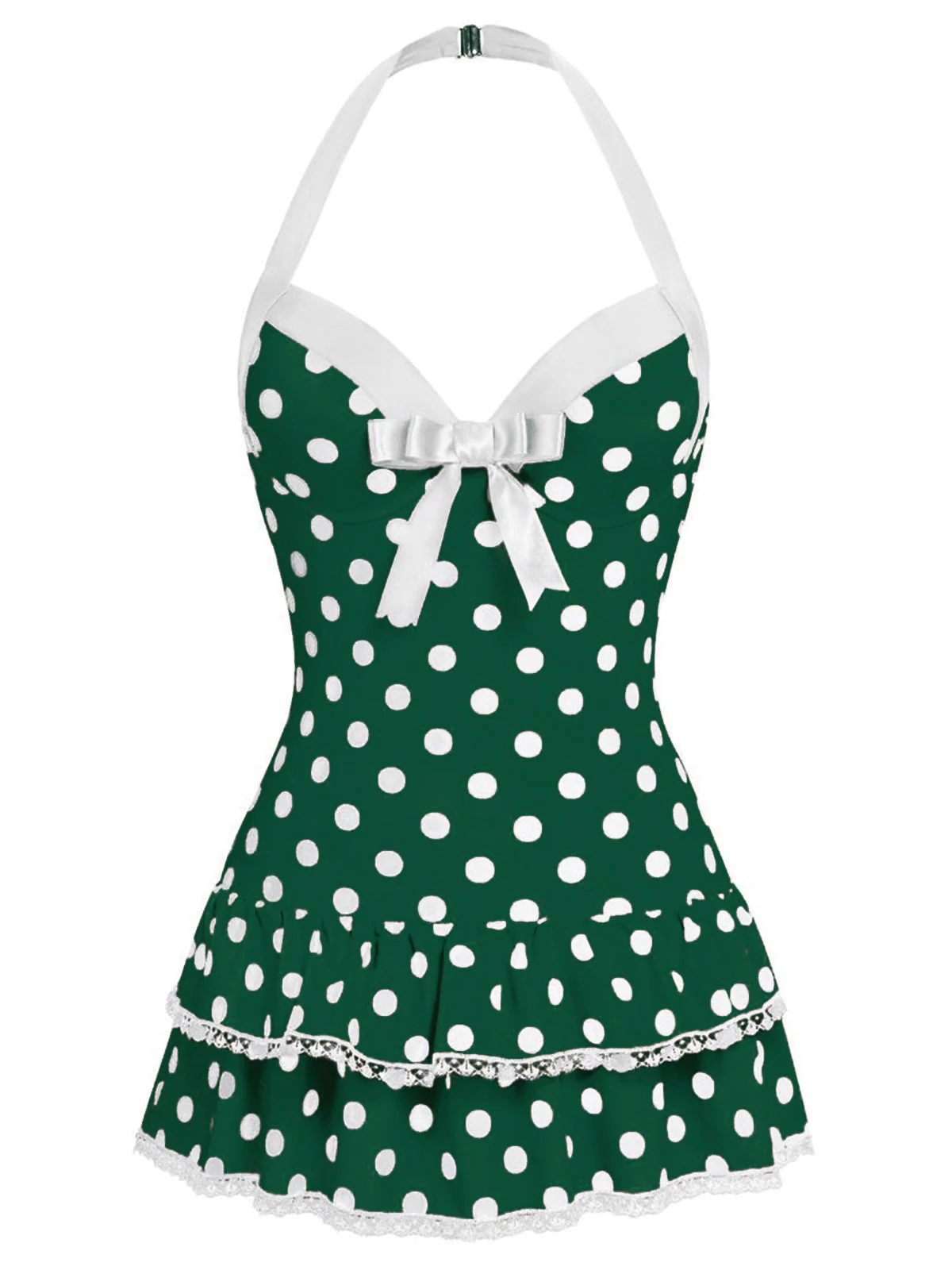 Rosa 1940er Halter Polka Dots Schleife Einteiliger Badeanzug - Image 20