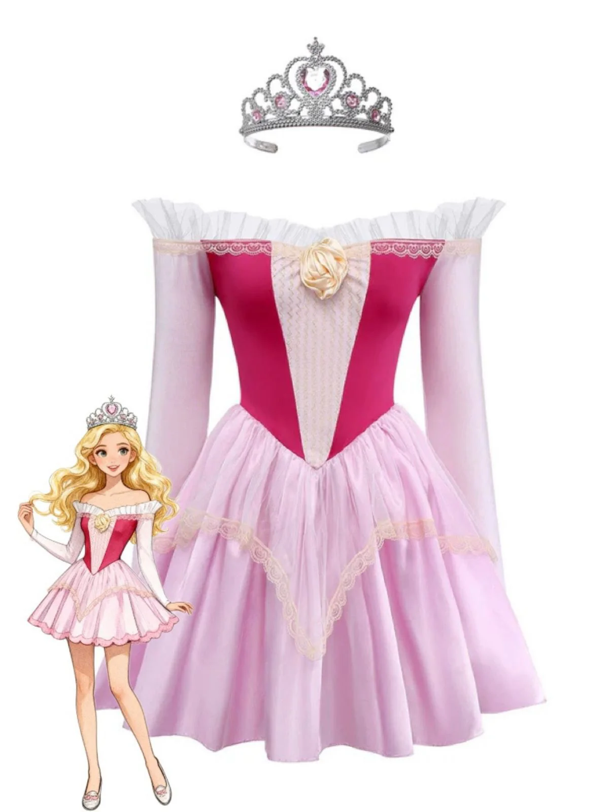 Rosa 1940er Prinzessin Schulterfrei Tüll Party Kleid - Image 3