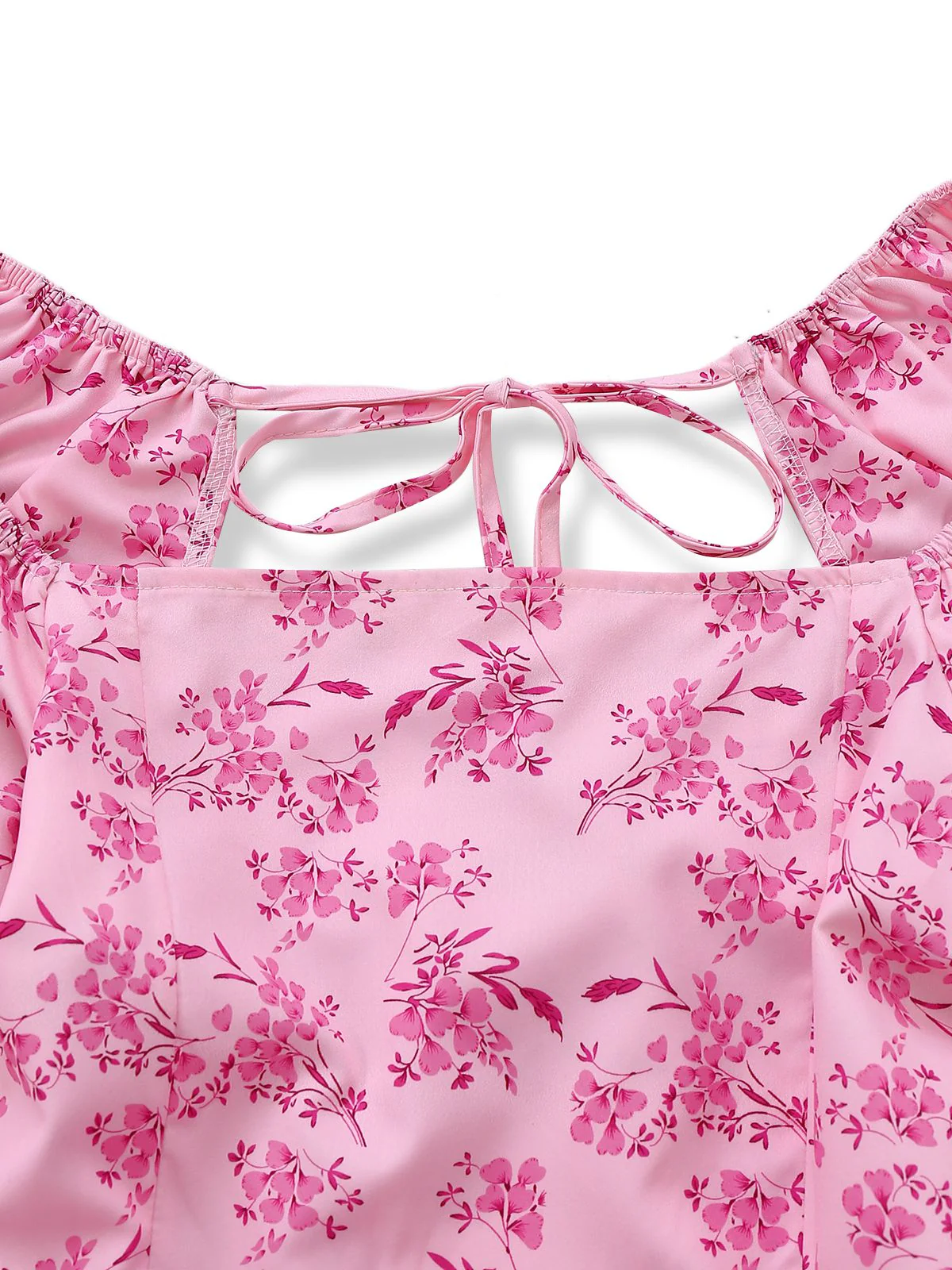 Rosa 1940er Quadratischer Ausschnitt Puffärmel Blumen Kleid - Image 4