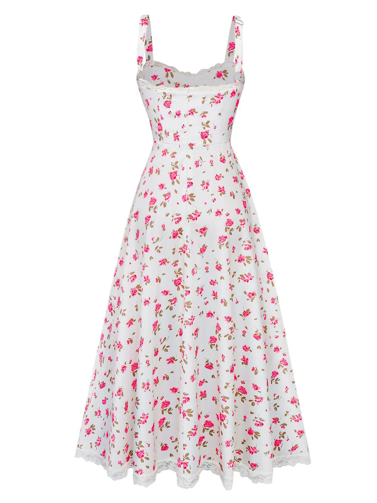 Rosa 1940er Rose Träger Spitze Patchwork Kleid - Image 2