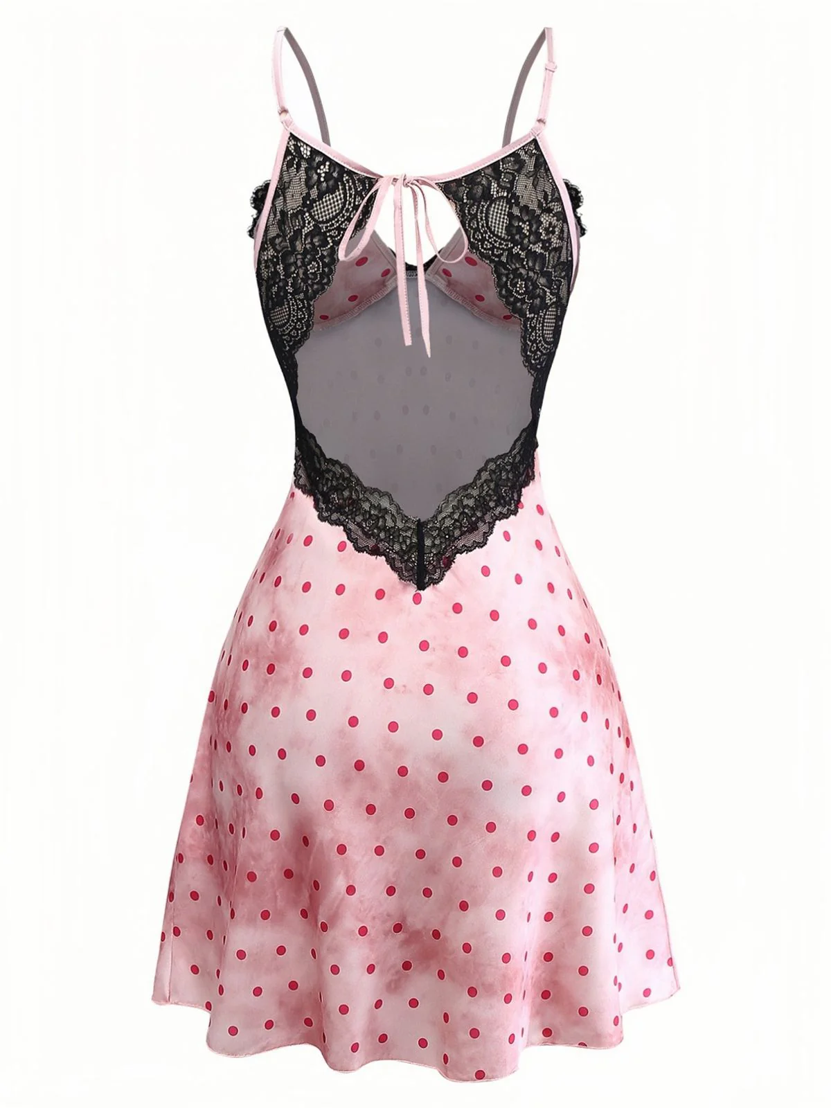 Rosa 1940er Satin Polka Dot Spitze Besatz Rückenfrei Nachthemd - Image 3