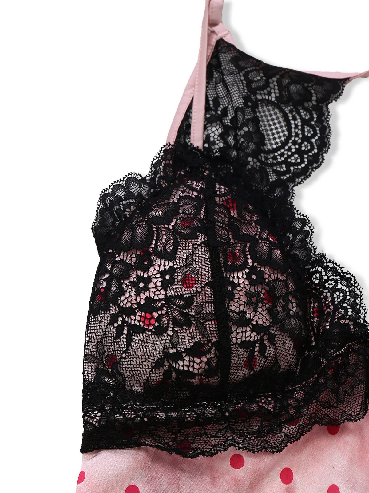Rosa 1940er Satin Polka Dot Spitze Besatz Rückenfrei Nachthemd - Image 5