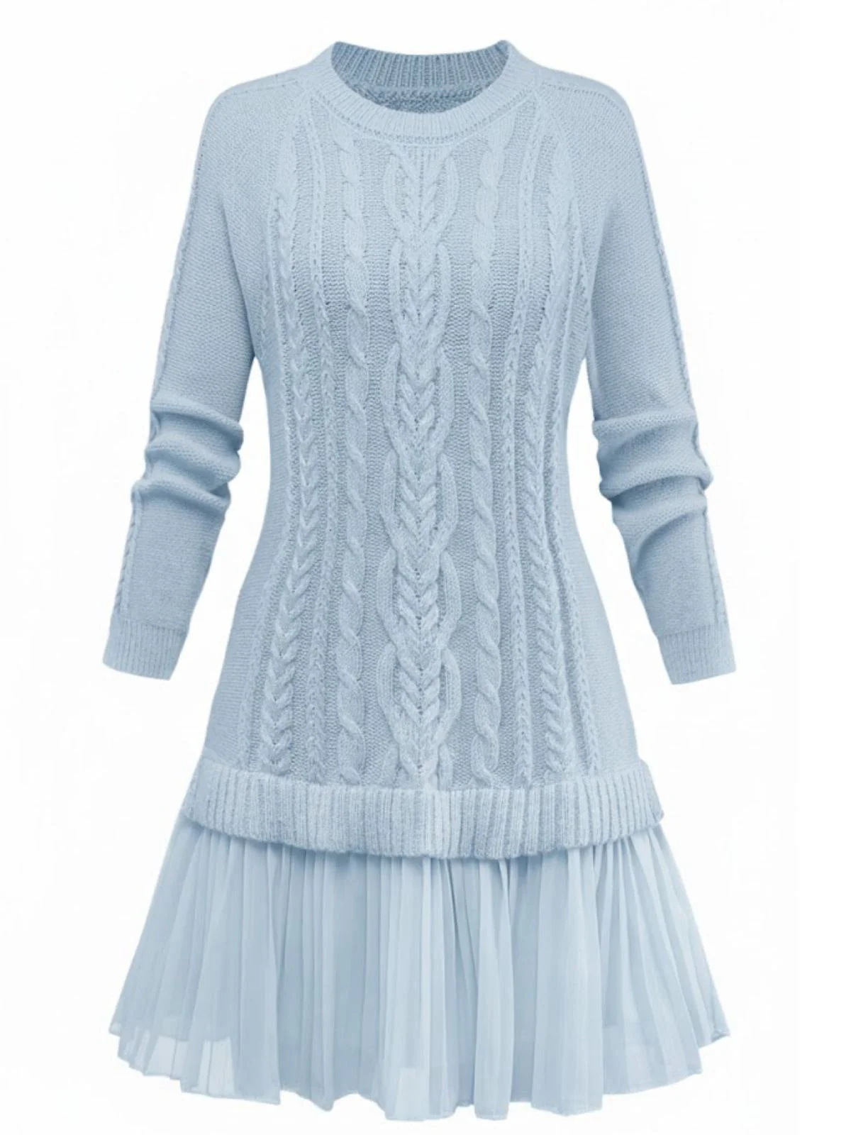 Beige 1940er Solide Zopf Stricken Plissiertes Saum Pullover Kleid - Image 10