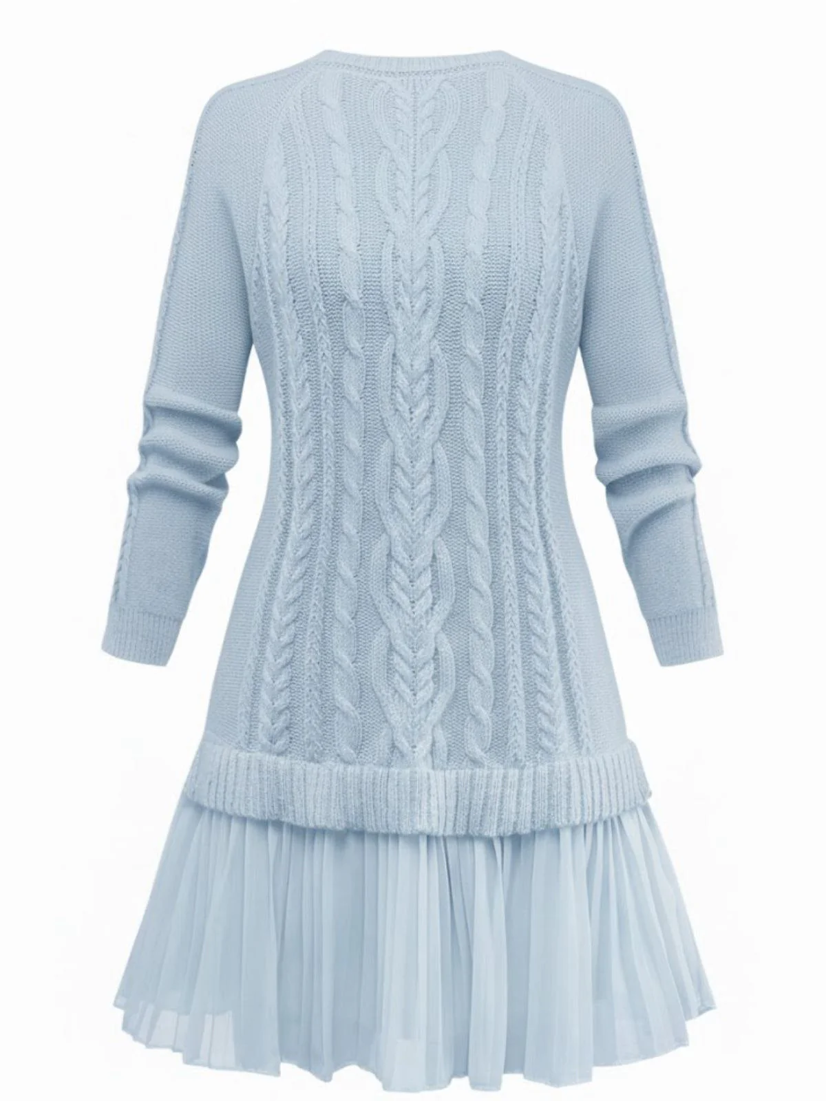 Beige 1940er Solide Zopf Stricken Plissiertes Saum Pullover Kleid - Image 11