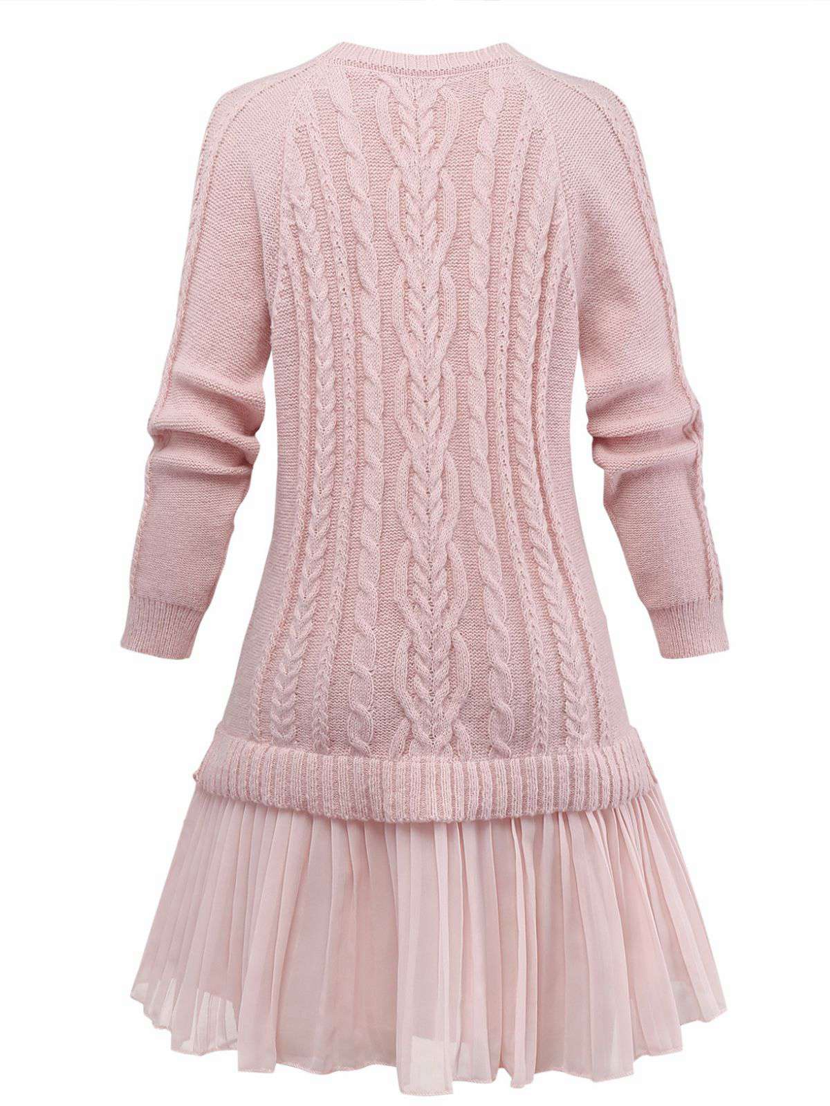 Beige 1940er Solide Zopf Stricken Plissiertes Saum Pullover Kleid - Image 6