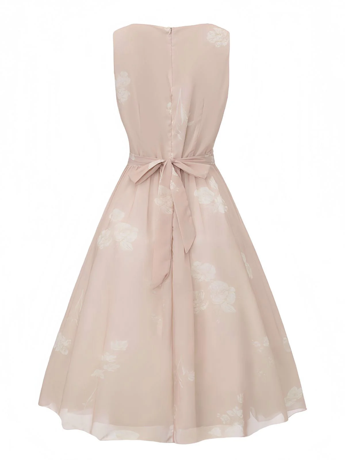Rosa 1940er V-Ausschnitt Blumen Gürtel Ärmelloses Kleid - Image 3