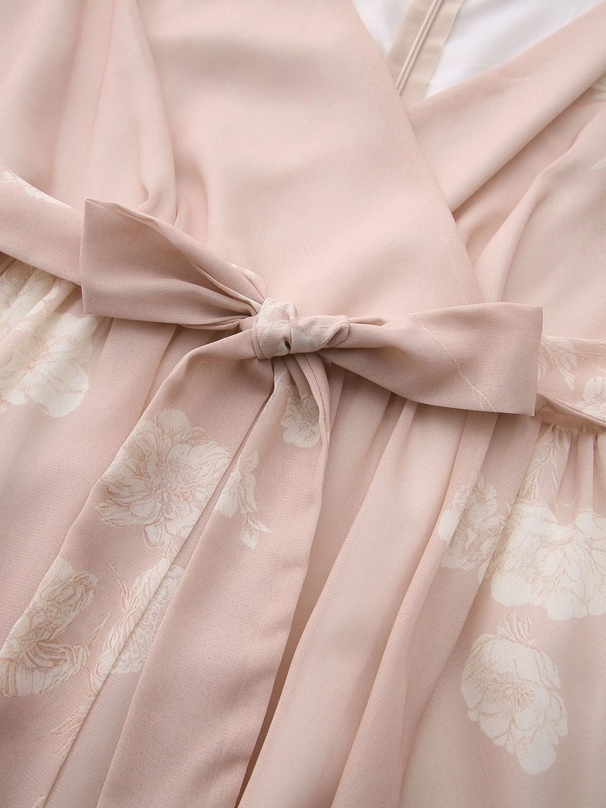 Rosa 1940er V-Ausschnitt Blumen Gürtel Ärmelloses Kleid - Image 4