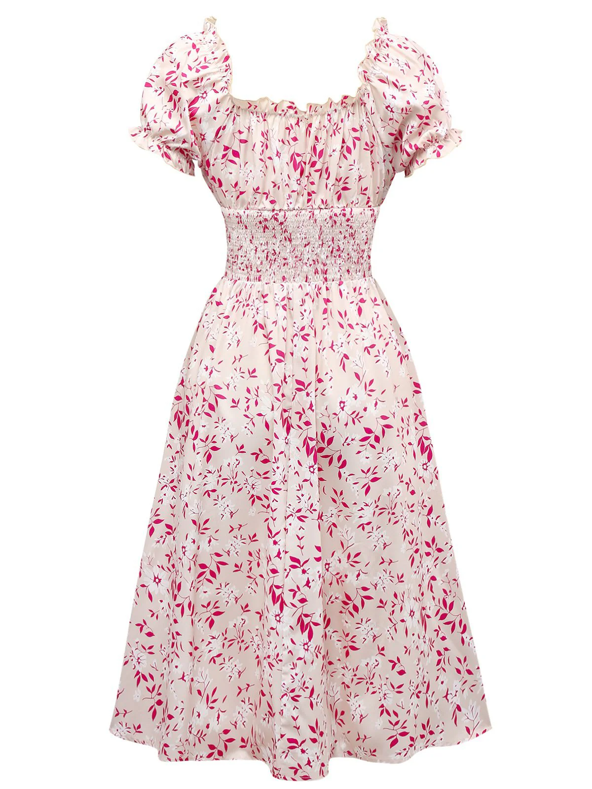 Rosa 1940er V-Ausschnitt Blumen Puffärmel Kleid - Image 2