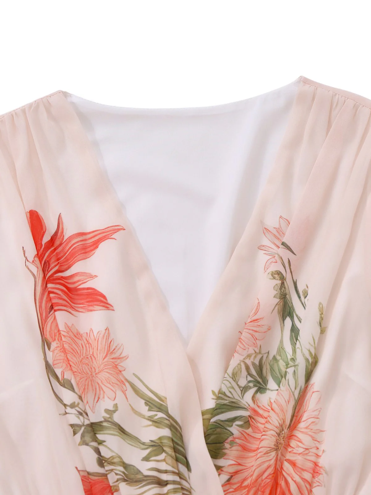 [Vorverkauf] Rosa 1940er V-Ausschnitt Rüschen Ärmel Blumen Druck Kleid - Image 5
