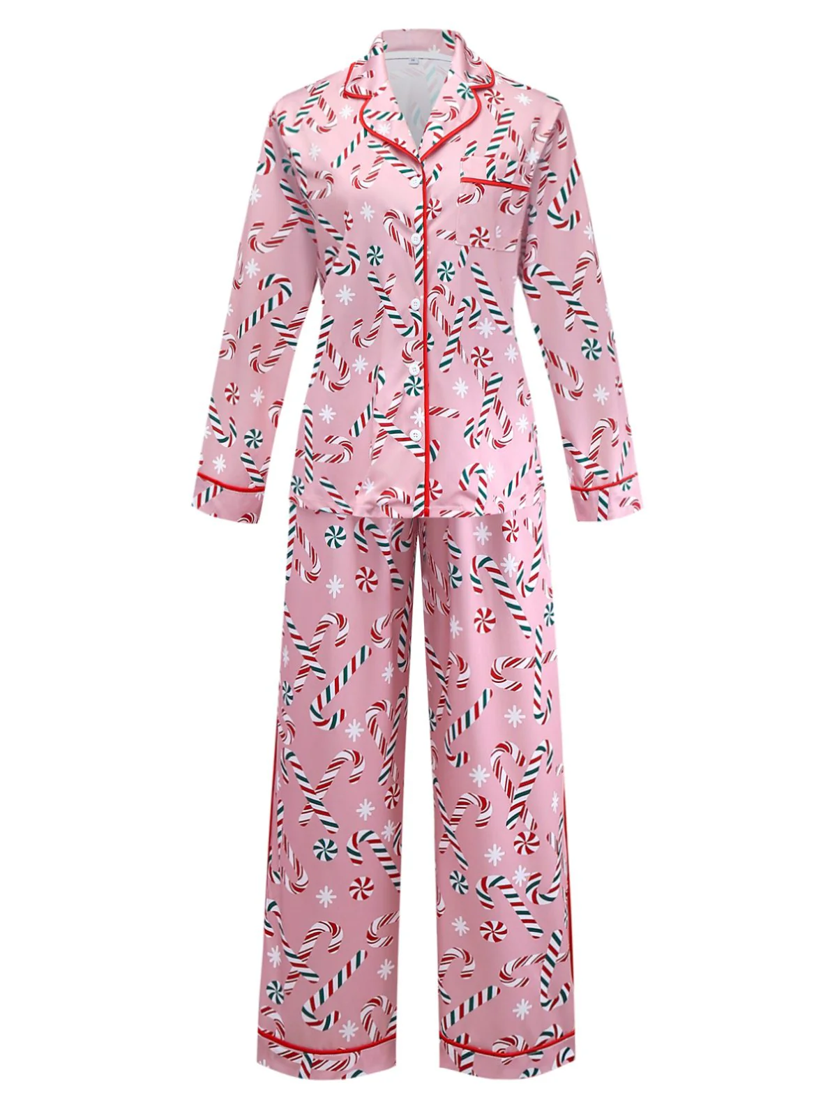 Rosa 1940er Weihnachten Zuckerstange Pyjama Set - Image 2