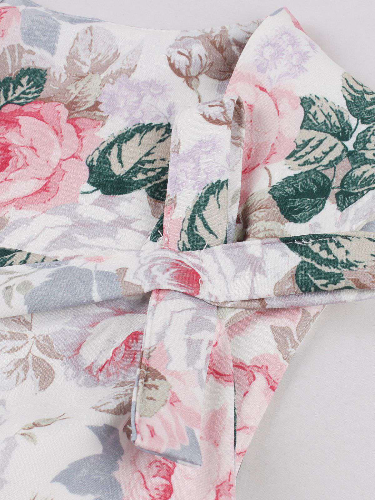 Rosa 1950er Blumen Bogen Herzförmiger Hals Swing Kleid - Image 3