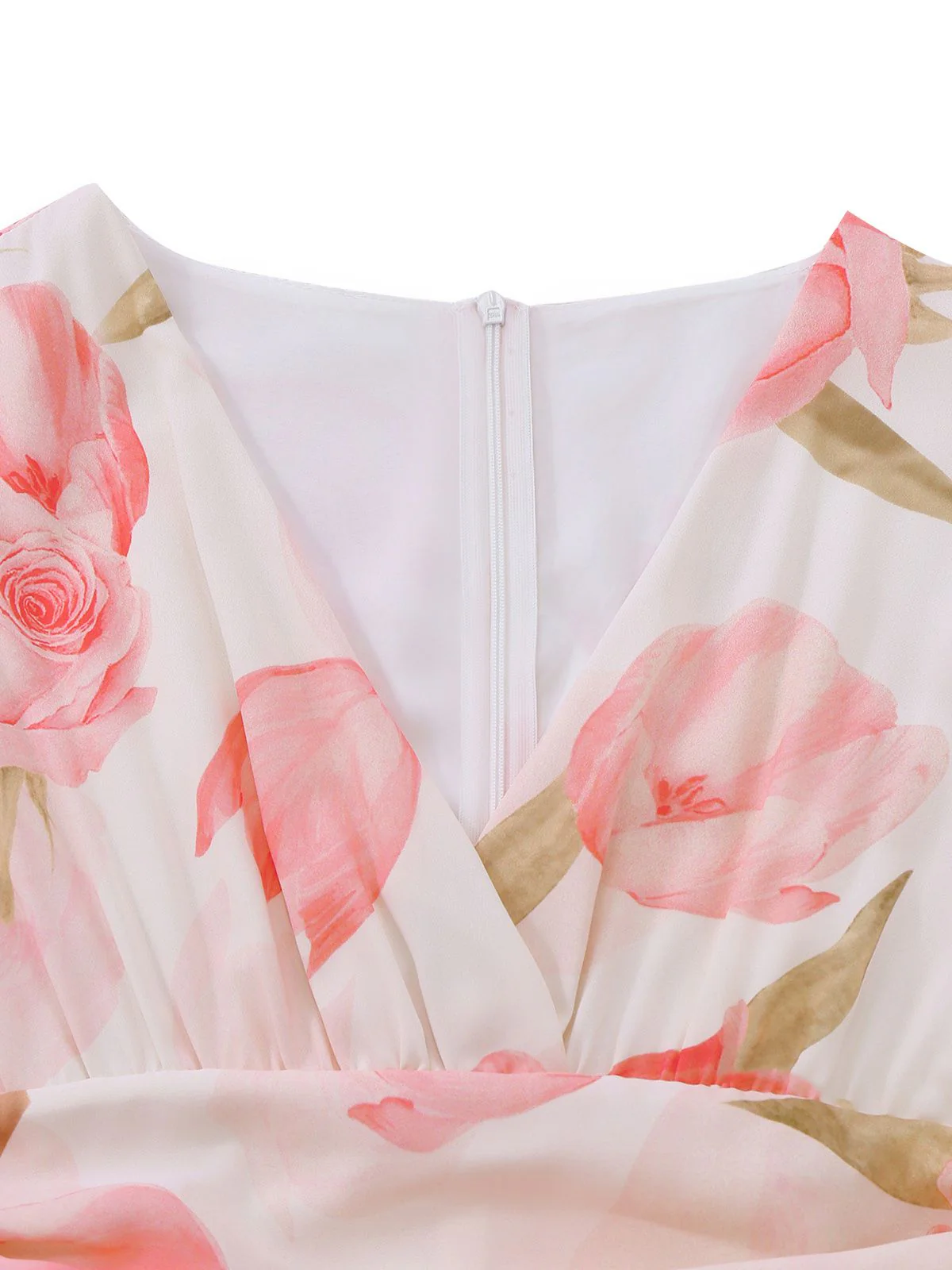 Rosa 1950er Blumen Druck V-Ausschnitt Puffärmel Maxi Kleid - Image 3