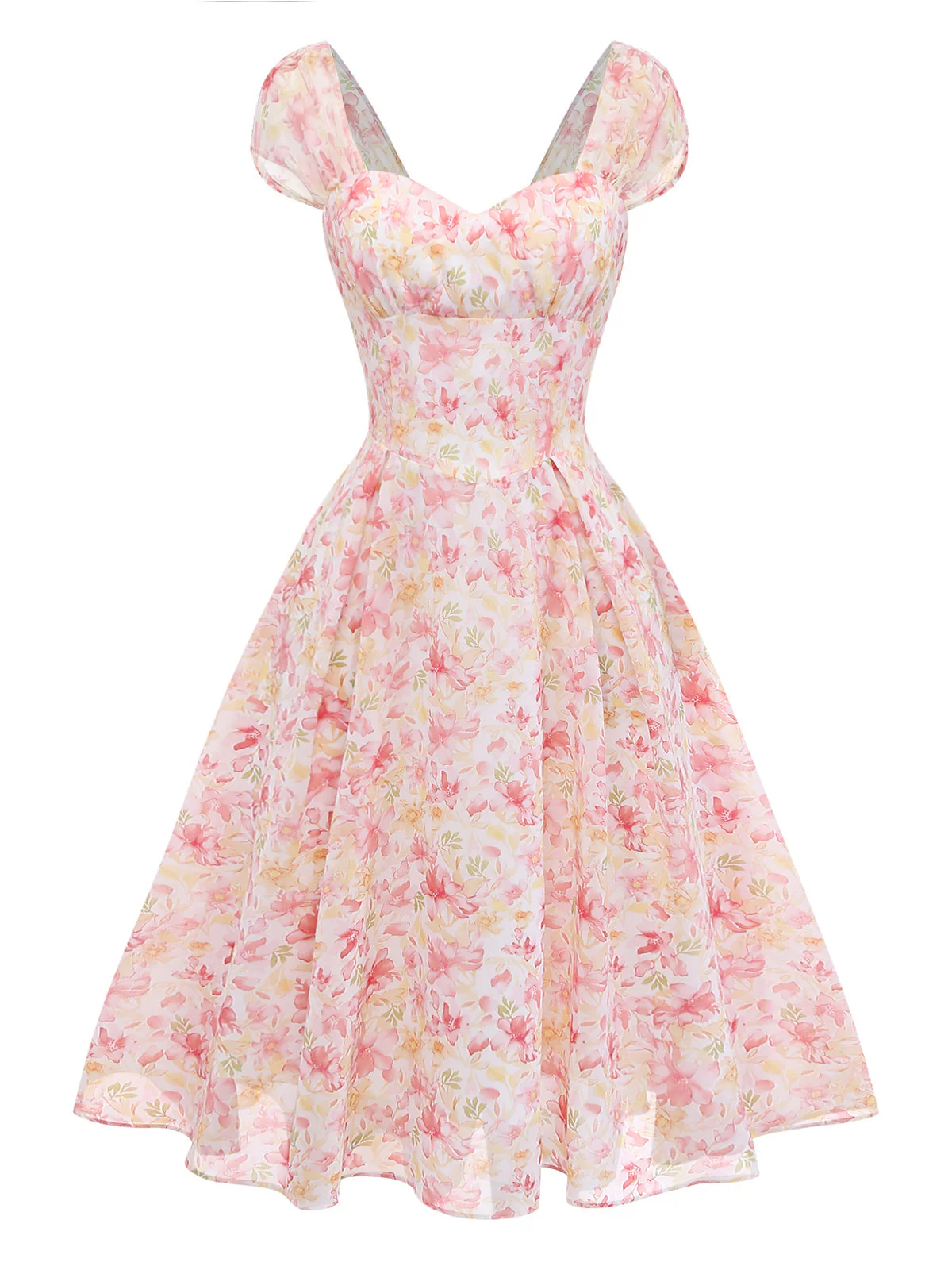 Rosa 1950er Blumen Herzausschnitt Schleife Kleid - Image 2