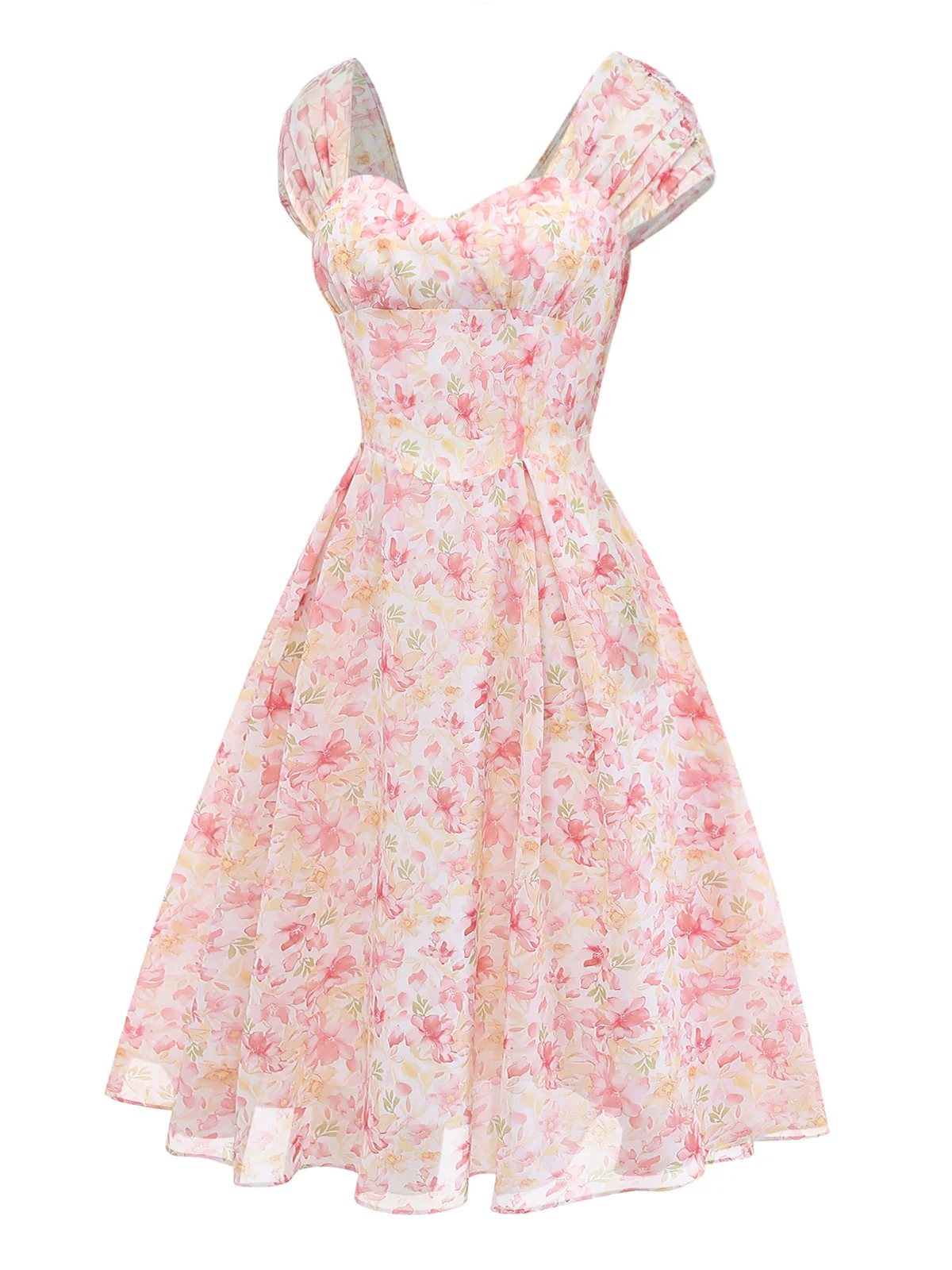 Rosa 1950er Blumen Herzausschnitt Schleife Kleid - Image 3