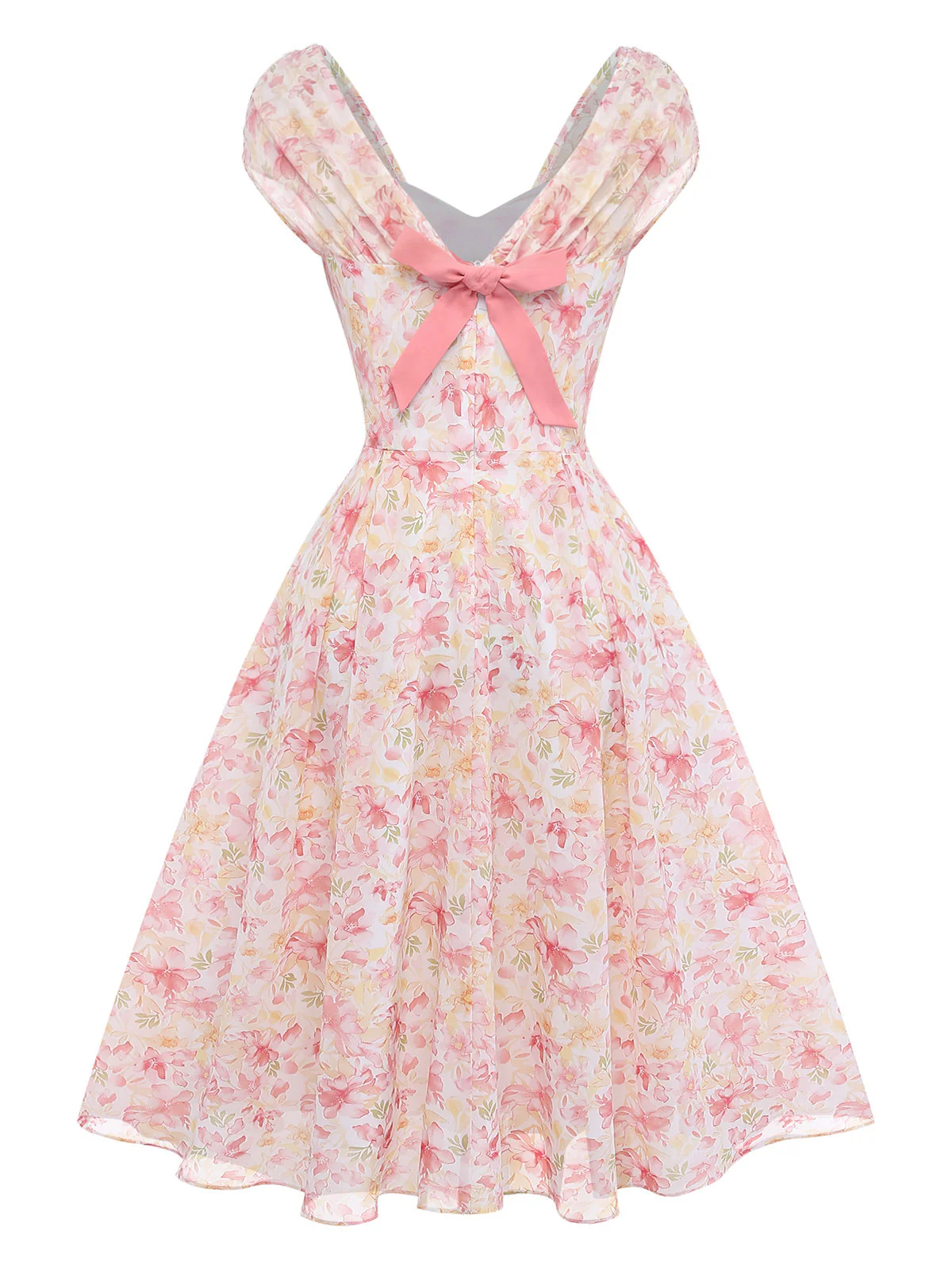 Rosa 1950er Blumen Herzausschnitt Schleife Kleid - Image 4