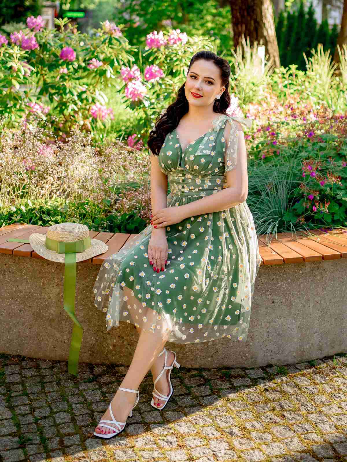 Rosa 1950er Erdbeer Netz Swing Kleid - Image 11