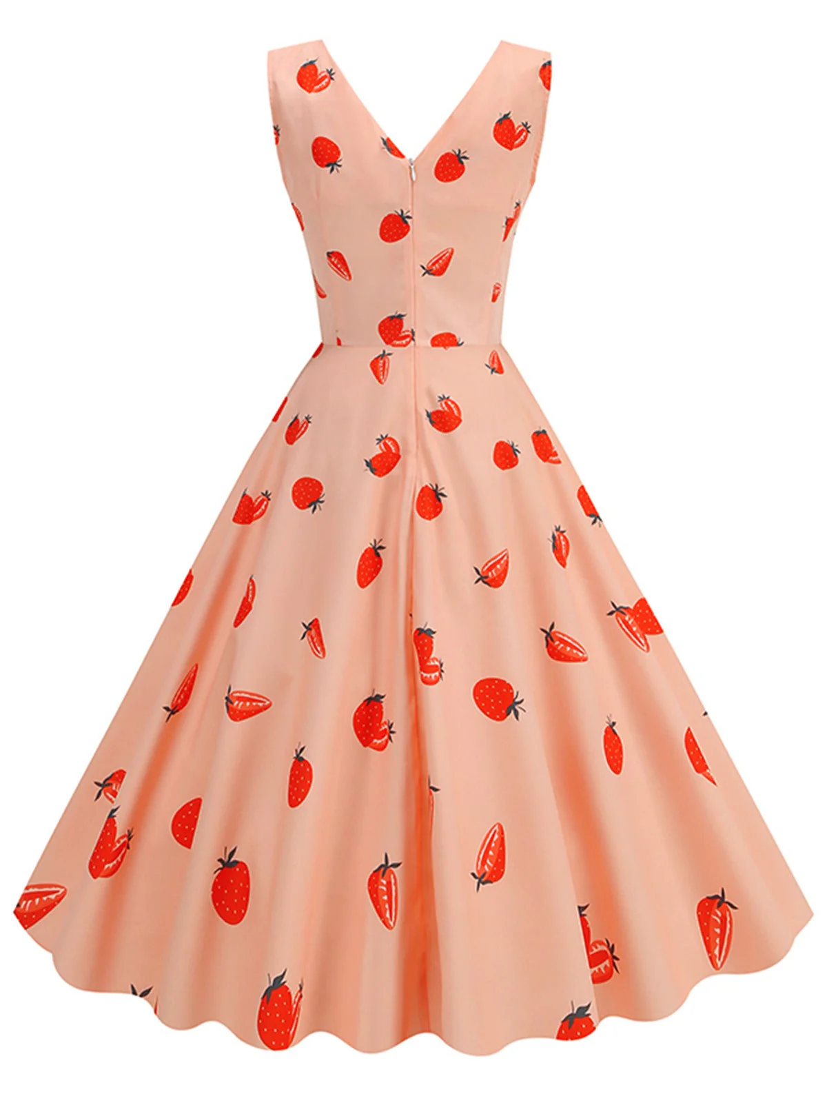 Rosa 1950er Erdbeere Ärmellos Swing Kleid - Image 2