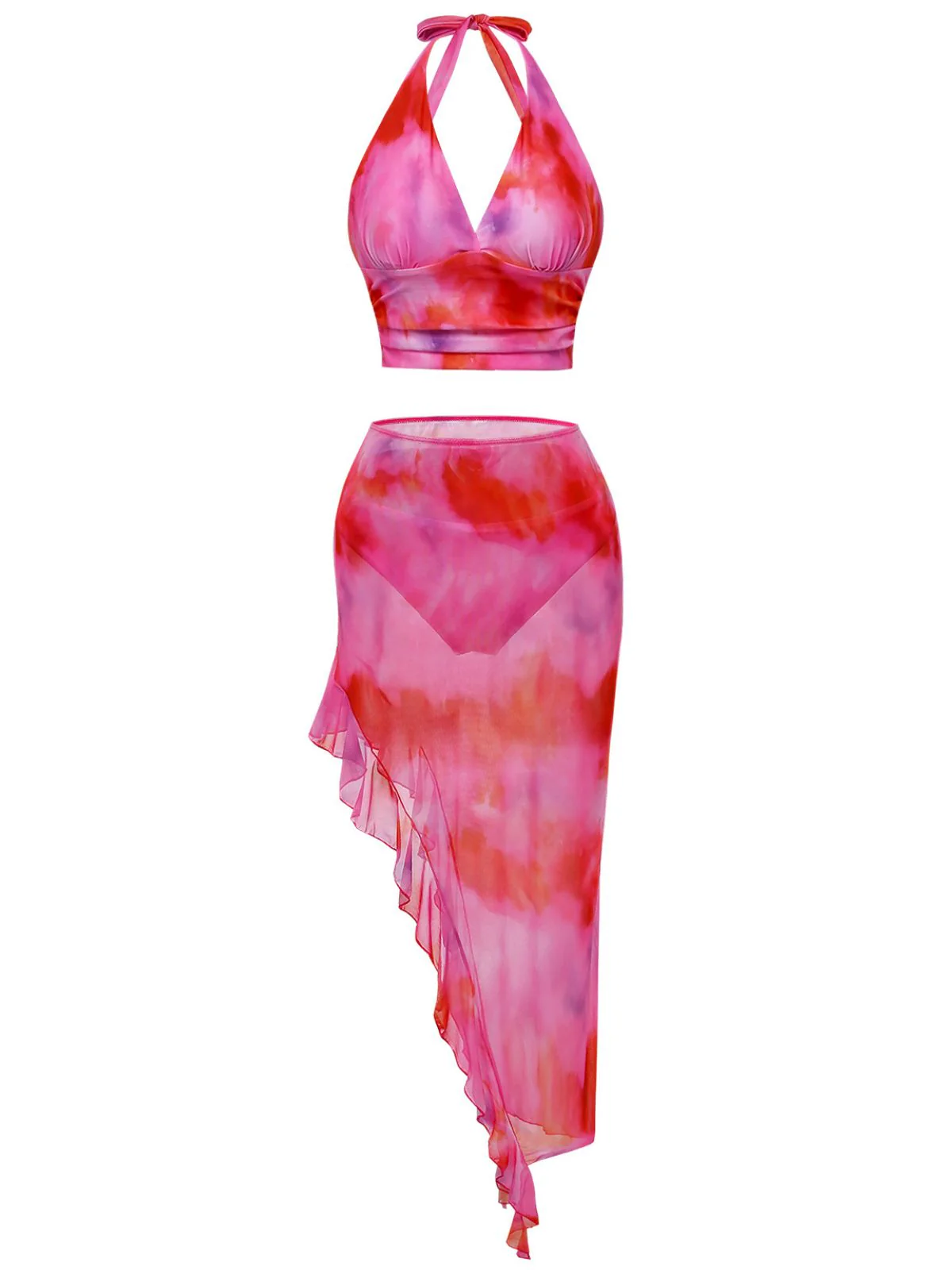 Rosa 1950er Farbverlauf Halter Tankini Set & Asymmetrisch Cover-Up - Image 2