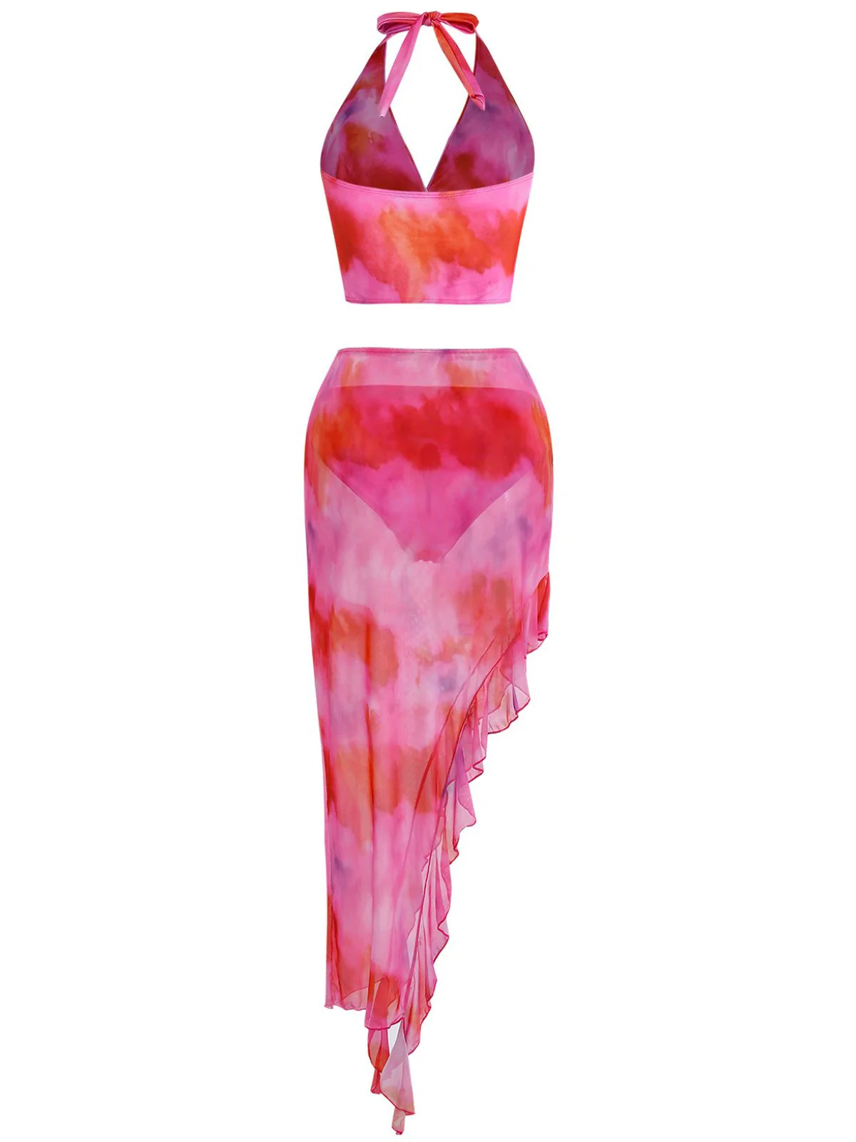 Rosa 1950er Farbverlauf Halter Tankini Set & Asymmetrisch Cover-Up - Image 3