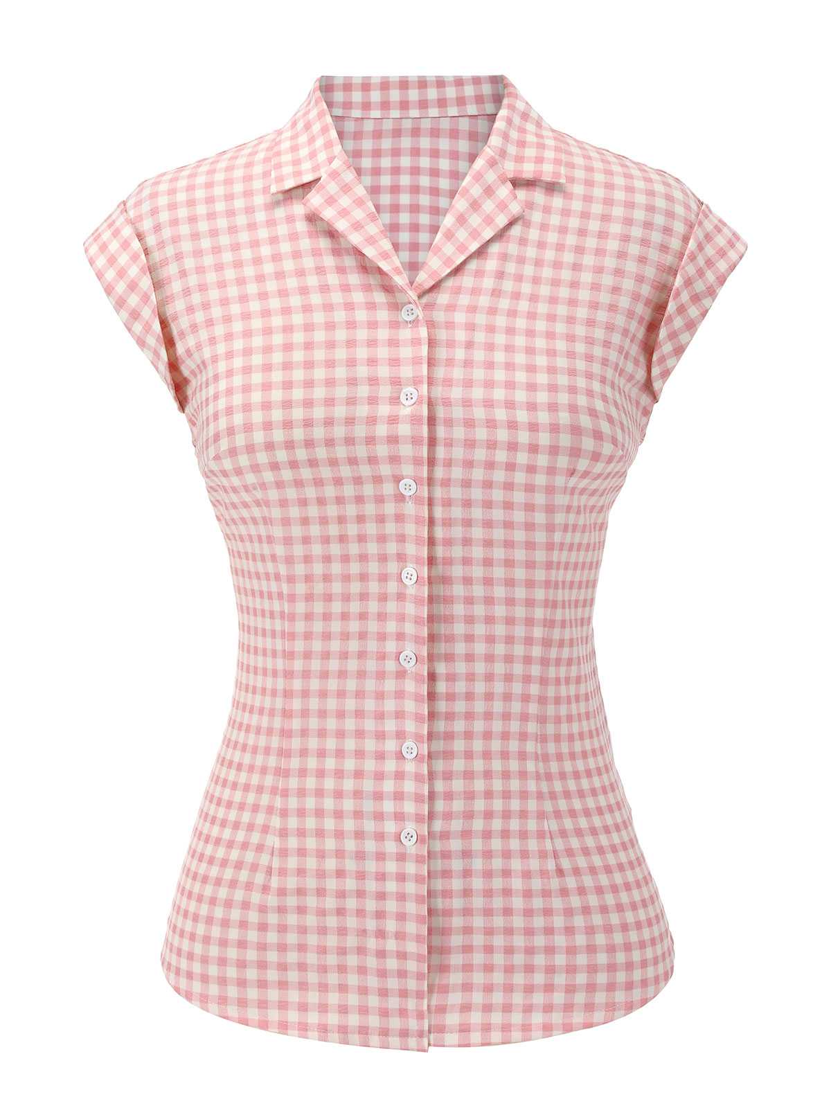 Rosa 1950er Gingham Hemd mit Revers - Image 2
