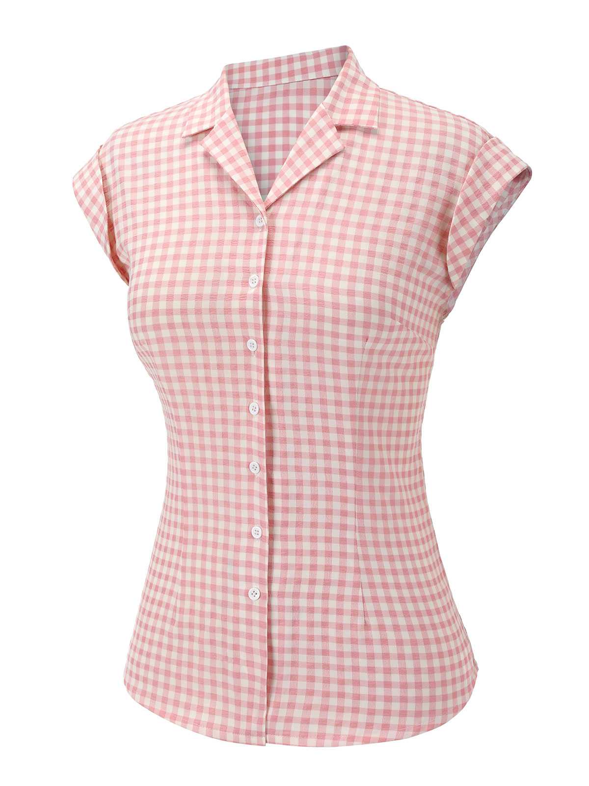 Rosa 1950er Gingham Hemd mit Revers - Image 3