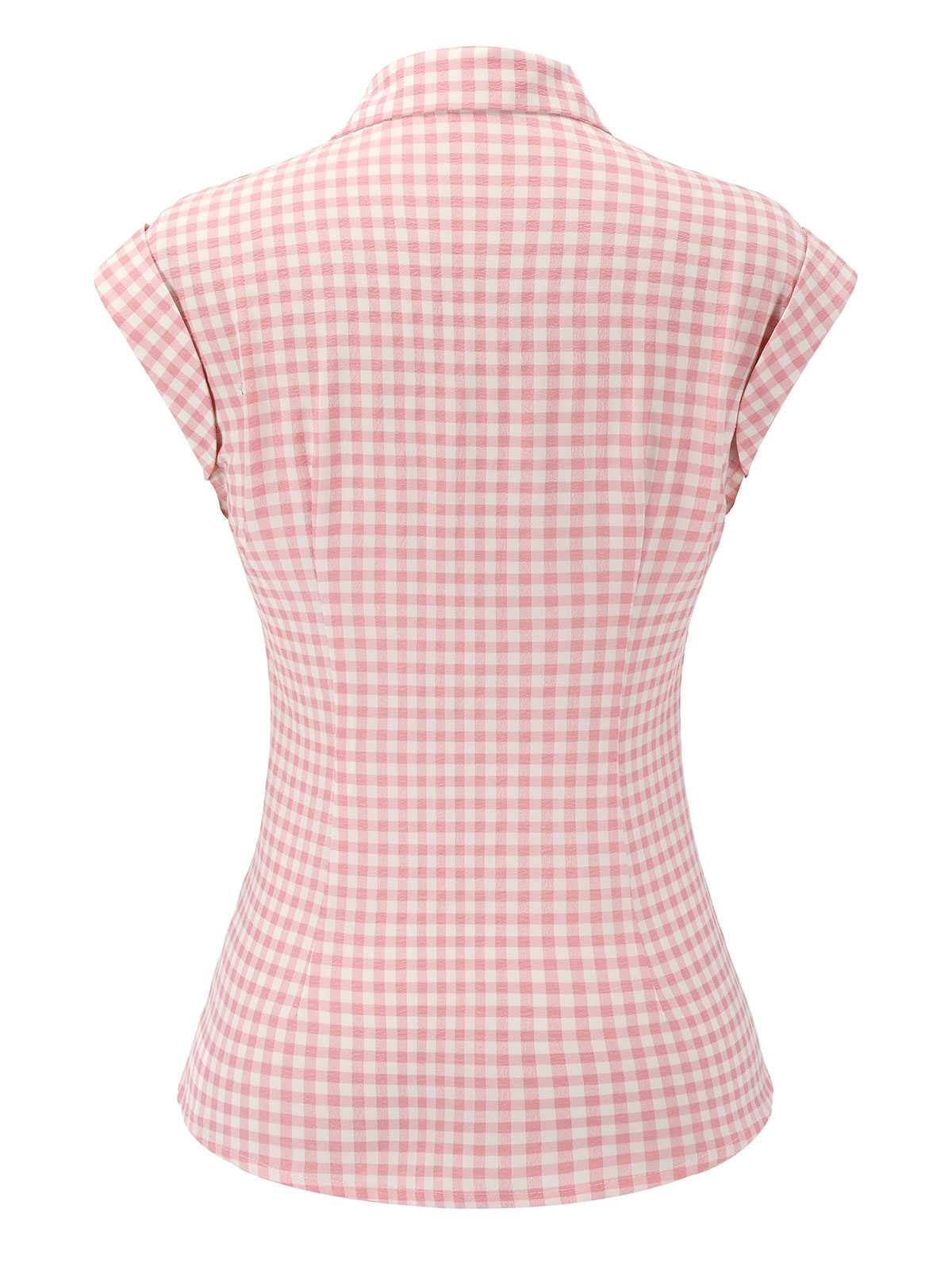 Rosa 1950er Gingham Hemd mit Revers - Image 4