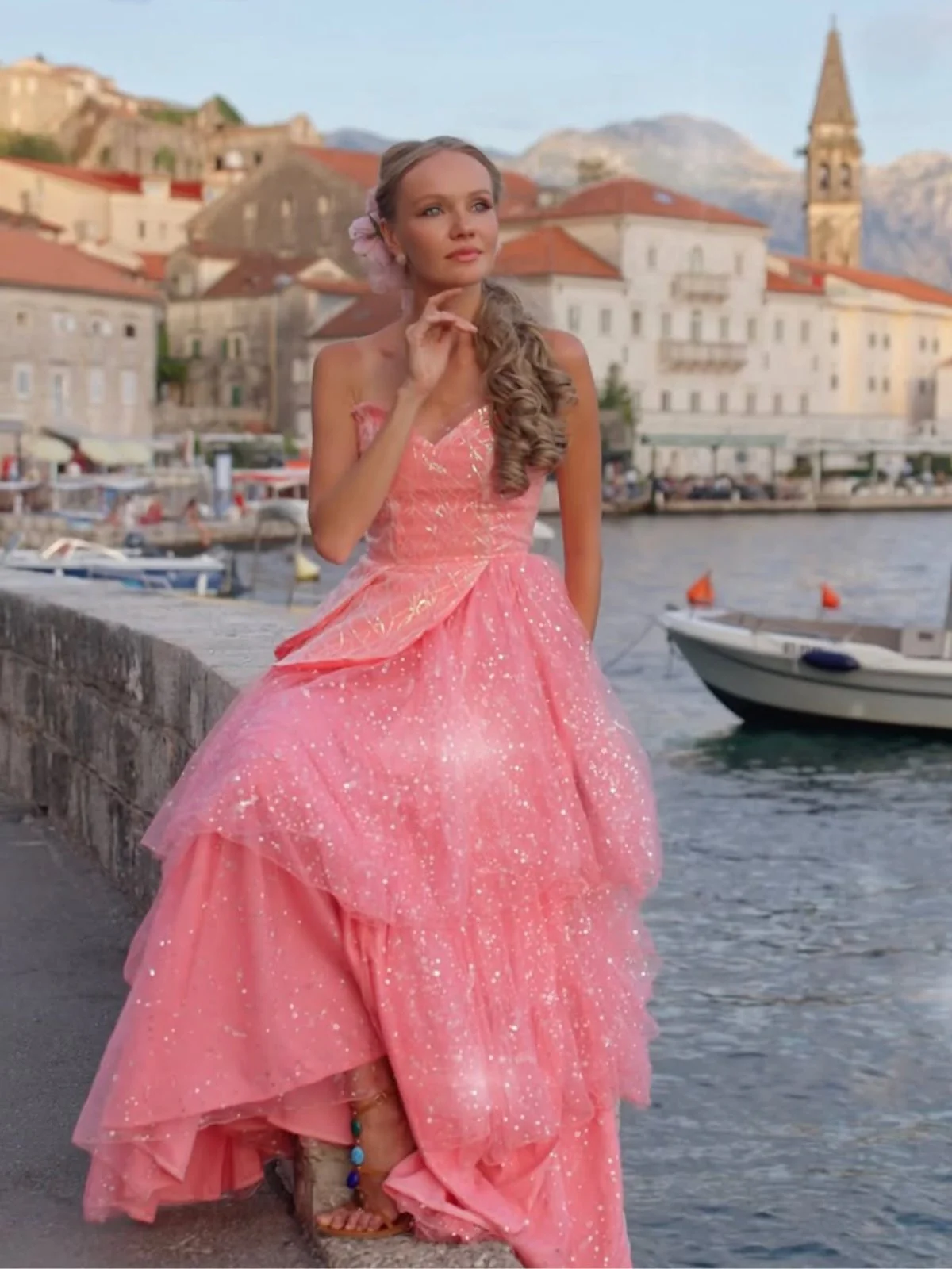 Rosa 1950er Glinda Wicked Glitter Netz Swing Kleid - Image 2