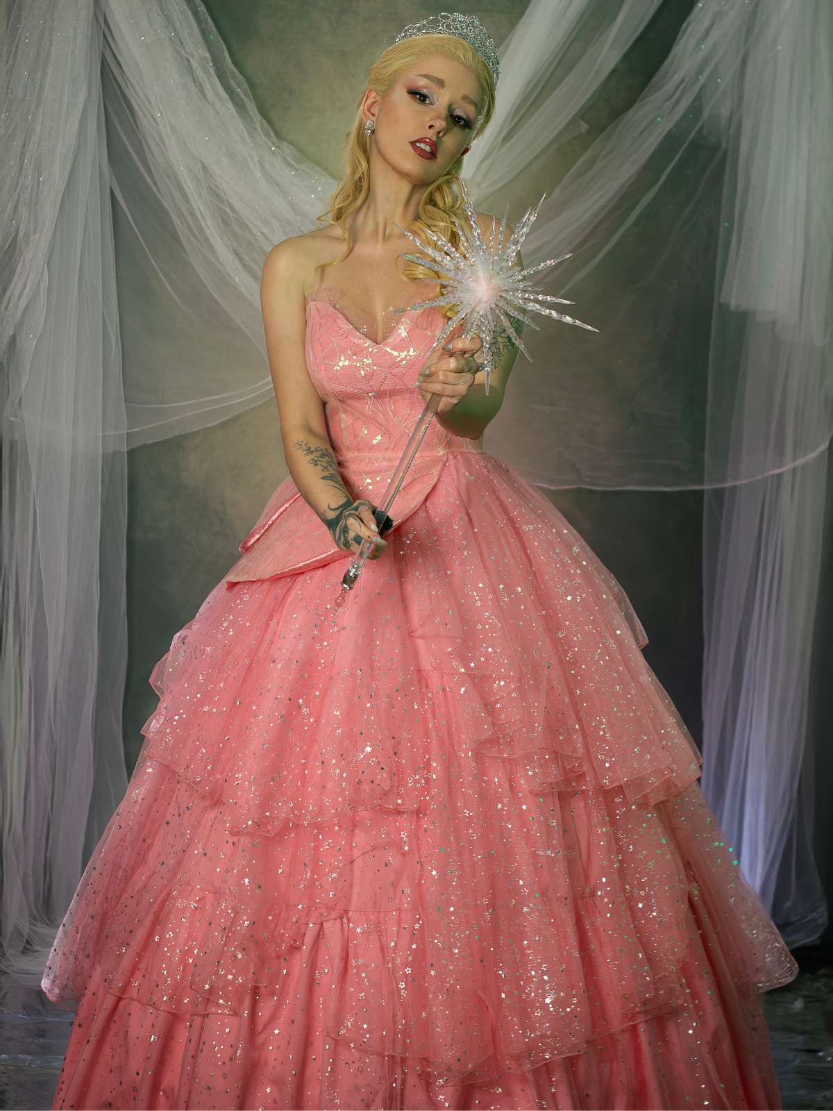 Rosa 1950er Glinda Wicked Glitter Netz Swing Kleid - Image 2
