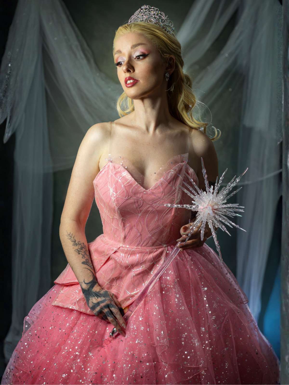 Rosa 1950er Glinda Wicked Glitter Netz Swing Kleid - Image 3