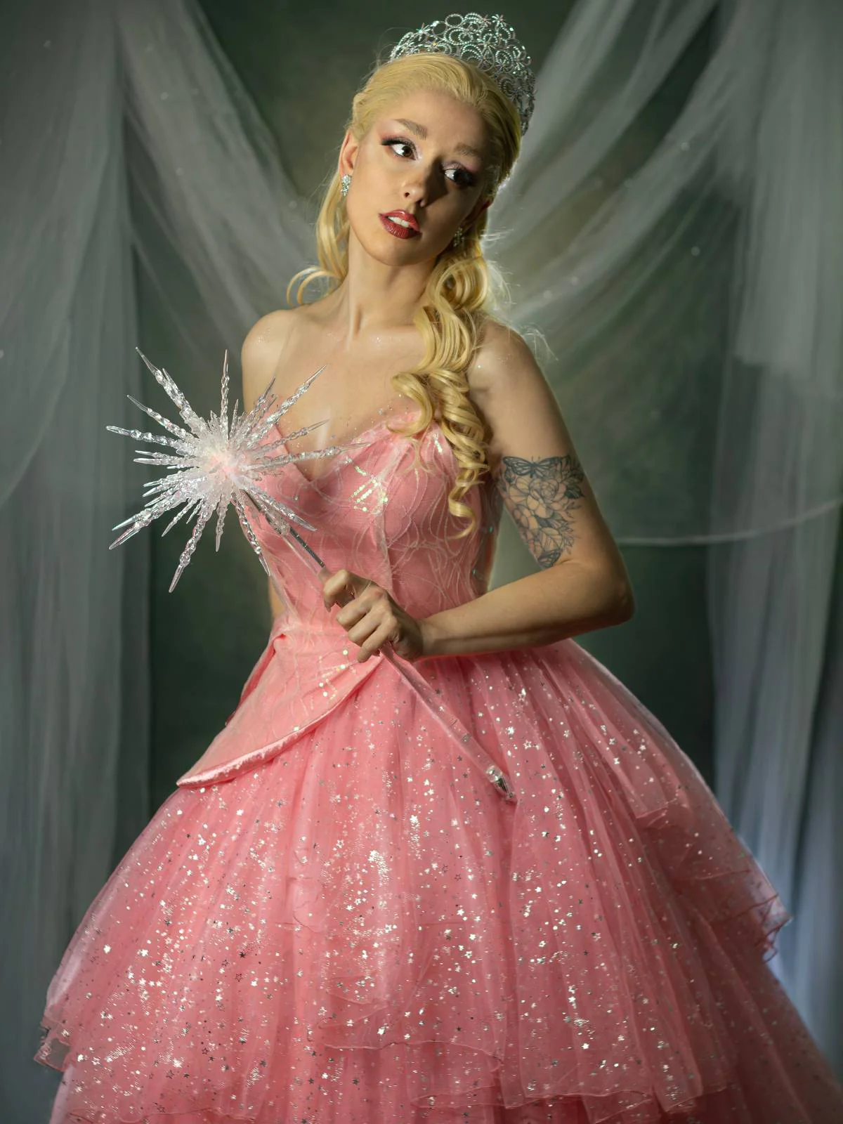 Rosa 1950er Glinda Wicked Glitter Netz Swing Kleid - Image 5