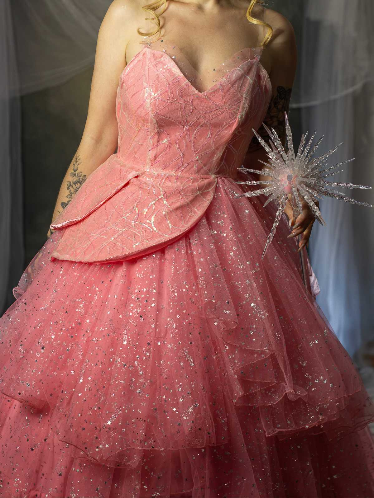Rosa 1950er Glinda Wicked Glitter Netz Swing Kleid - Image 6